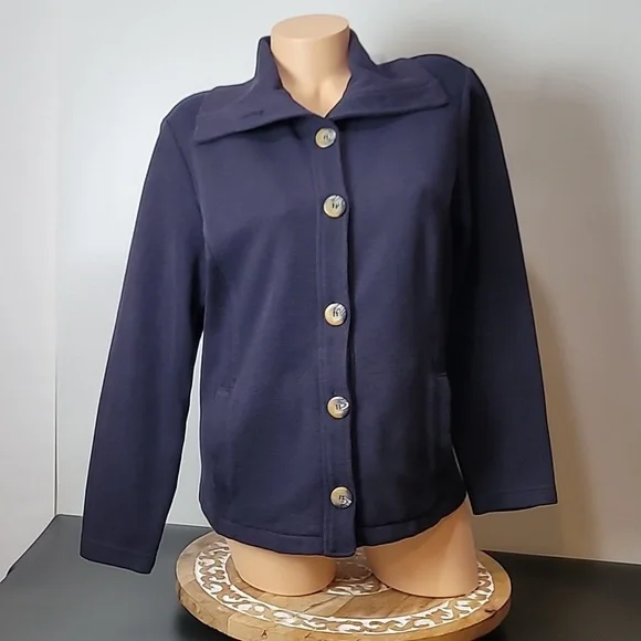 Karen Scott SPORT Navy Blue Button Down Knit Cardigan - Picture 3 of 12